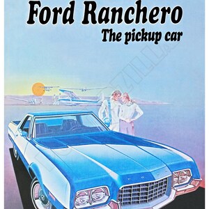 Afiche publicitario de estilo vintage del Ford Ranchero 1972