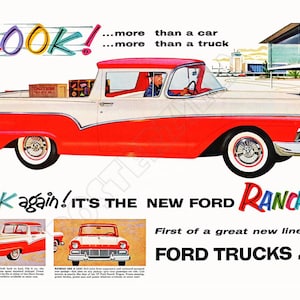 Póster publicitario del Ford Ranchero de 1957: arte hermoso