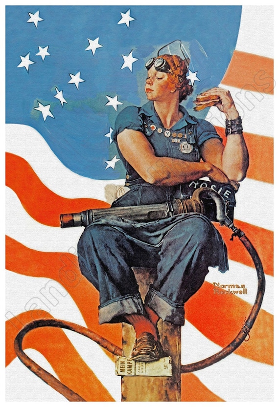 Rosie the Riveter 1943 Patriotic Poster Beautiful Vintage Art 