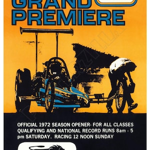 Póster publicitario de la NHRA de la Lions Drag Strip de 1972