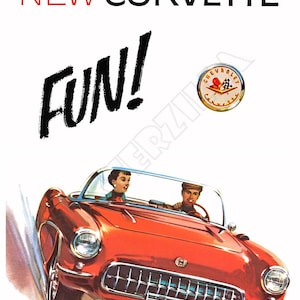 ¡Diversión en el Chevrolet Corvette de 1957! Póster publicitario de estilo vintage