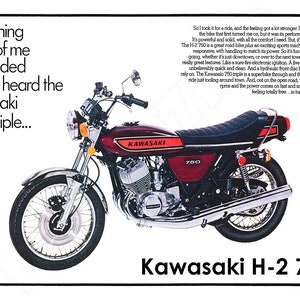 Kawasaki H2 750 1975: Póster publicitario de estilo vintage