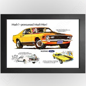 Cartel publicitario vintage del Ford Mustang Mach I de 1970