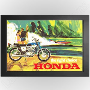 Cartel publicitario de estilo vintage de la motocicleta Honda CB350 de 1968