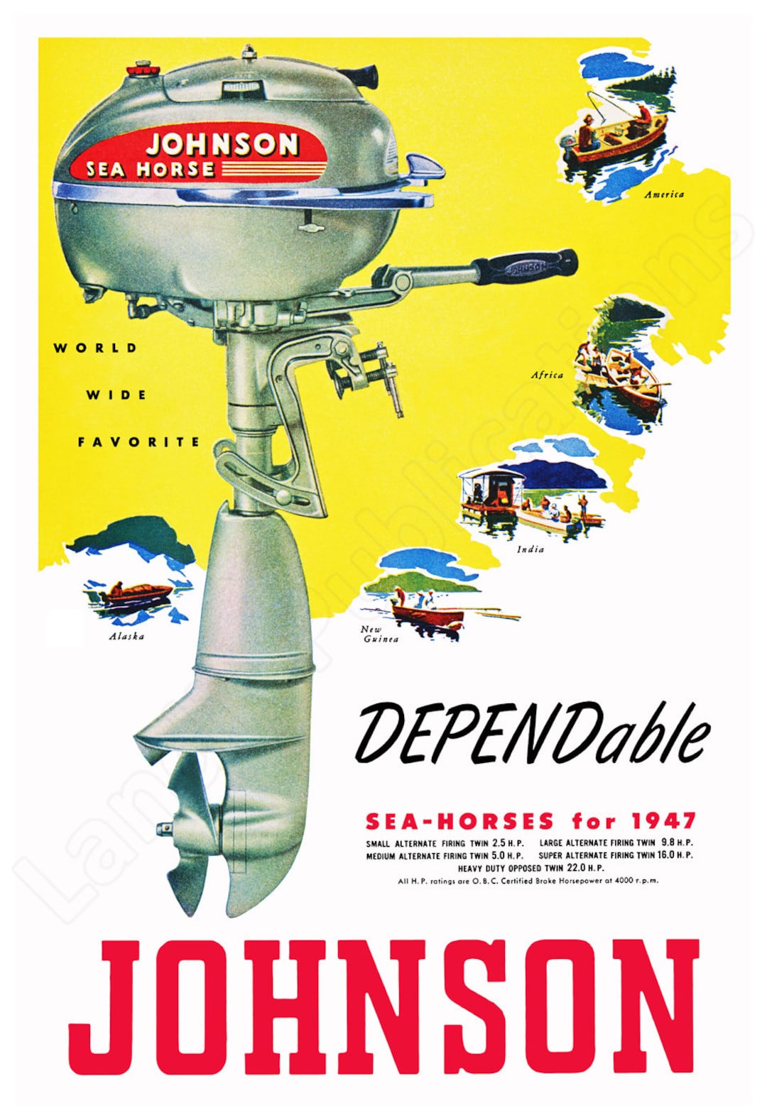 Johnson Outboard Motor 1947 Cool Vintage Advertising Poster - Etsy