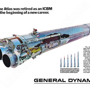 Atlas Rocket Booster - Póster publicitario vintage de General Dynamics 1971