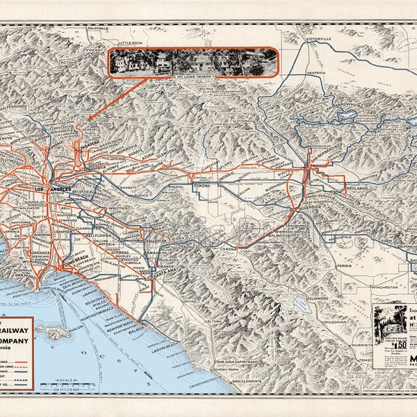 1933 Pacific Electric Map with Mount Lowe Advertisement