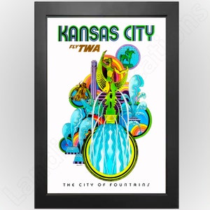 TWA Flights to Kansas City, Missouri “City of Fountains” Vintage-Style Poster
