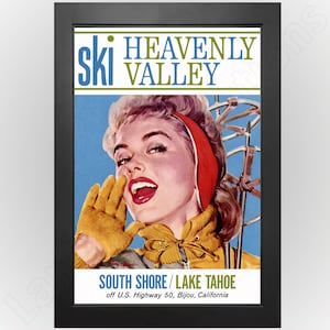 Heavenly Valley Ski Lady - Lake Tahoe Vintage-Style 1950s Advertising Poster