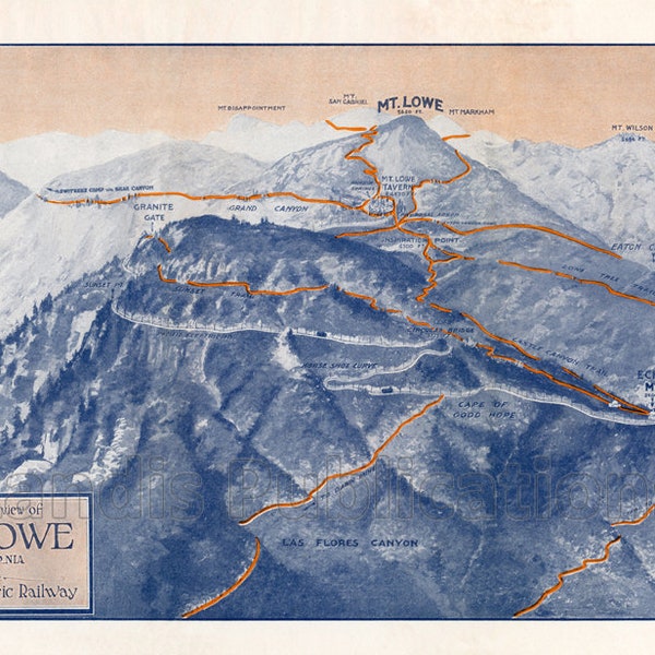 Mt Lowe Railway Map - 1913 - Advertising Poster