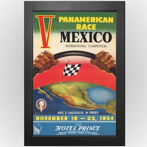 Pan American Rally/Race - Carrera Panamericana, Mexico 1954 Vintage-Style Advertising Poster