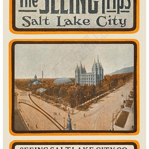 Salt Lake City, 1915 Touring Poster - Vintage Advertising Art - Mormon History