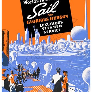 Cartel publicitario de los cruceros por el río Hudson de Dal Line y la Feria Mundial de Nueva York de 1939