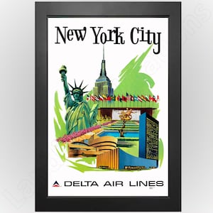 New York City & Statue of Liberty - Delta Air Lines Vintage-Style Travel Poster