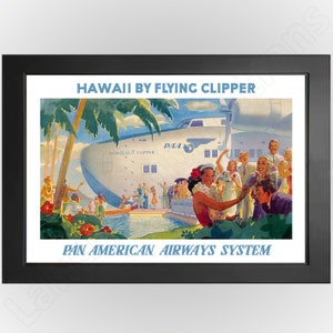 Pan Am Airlines Clipper Service to Hawaii 1938 Beautiful Vintage Poster