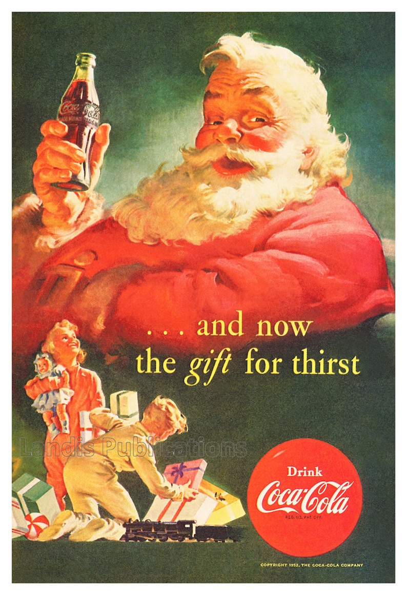 Coca Cola Santa Claus Vintage 1952 Christmas Poster | Etsy