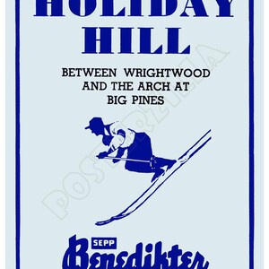 Escuela de esquí, Wrightwood, Big Pines, California: cartel publicitario de los años 50