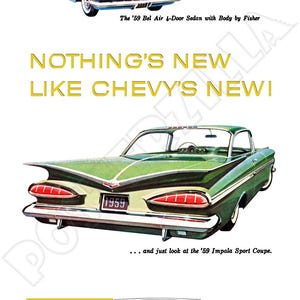 1959 Chevy Impala and Bel Air Advertising Poster - Beautiful Vintage-Style Art!