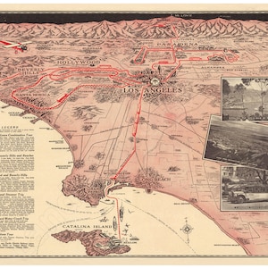 Los Angeles 1930 Sightseeing Map With Mount Lowe Ad – Vintage Poster