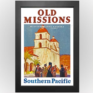 Misiones antiguas de California – Maurice Logan - Póster publicitario vintage de la línea Southern Pacific de la década de 1930