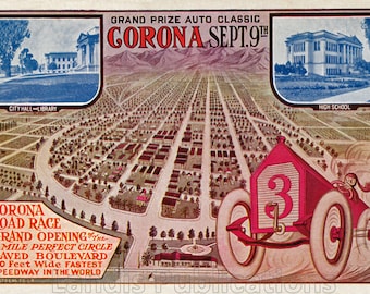 Corona Road Race - Corona California, 1913 Vintage Road Racing Poster