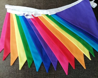 Rainbow coloured fabric bunting - approx 2 or 4 metres