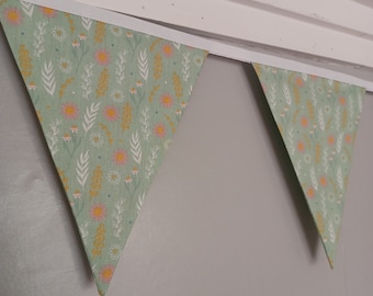 Green dainty floral fabric bunting