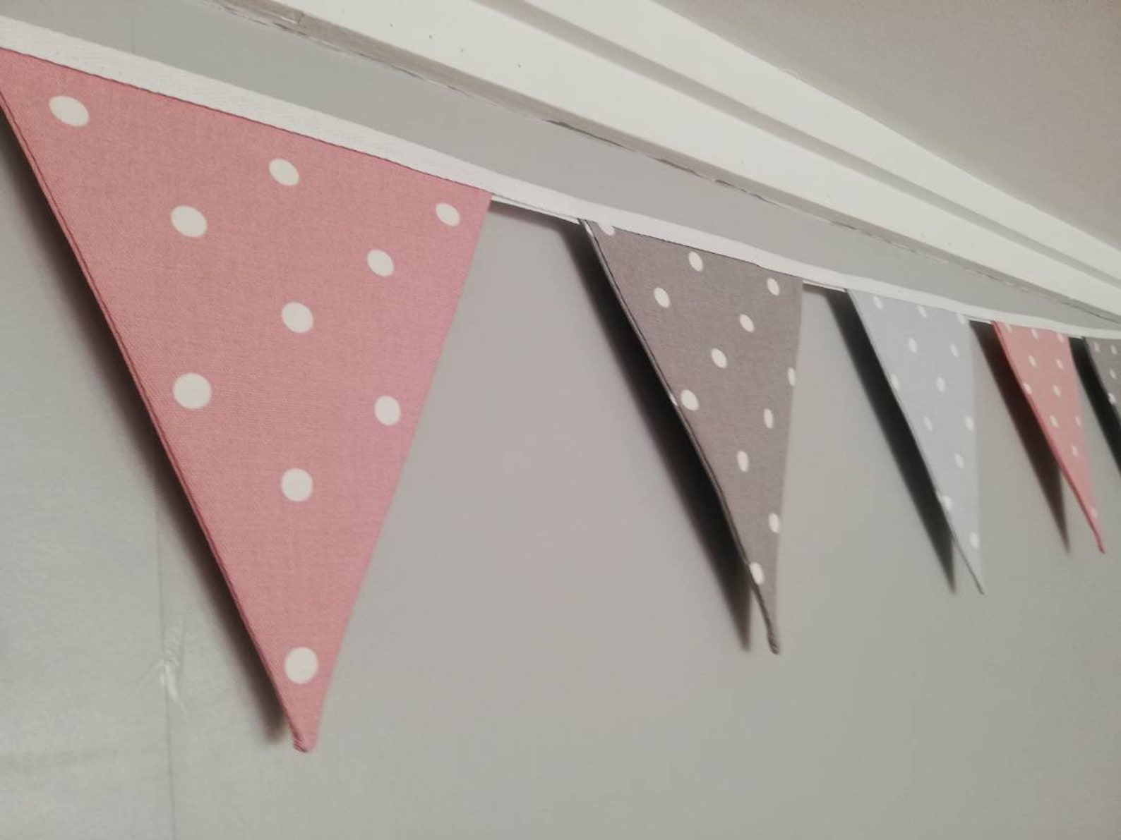 Grey and Pink Fabric Bunting With White Spots 2 3 or 4 Etsy UK