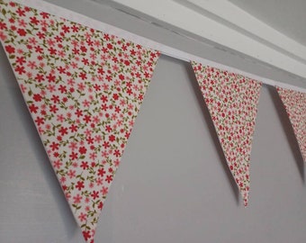 Dainty red and pink floral fabric bunting