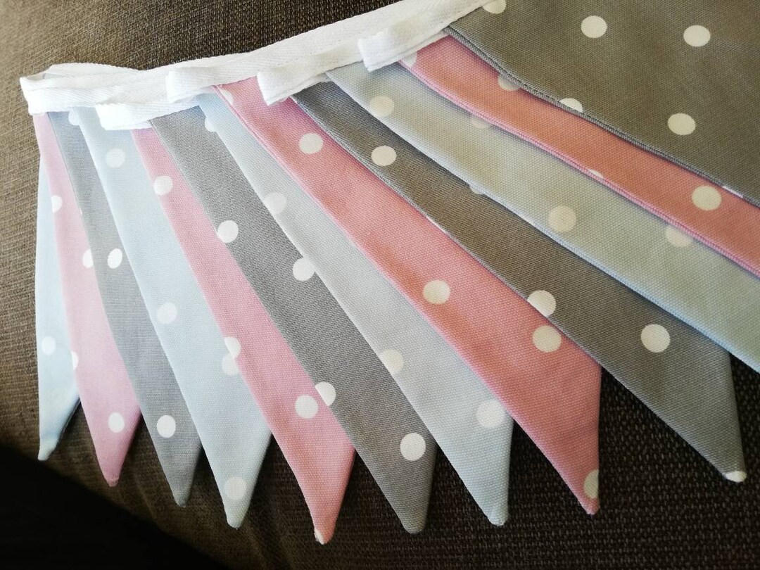 Grey and Pink Fabric Bunting, With White Spots 2, 3 or 4 Metres Etsy UK