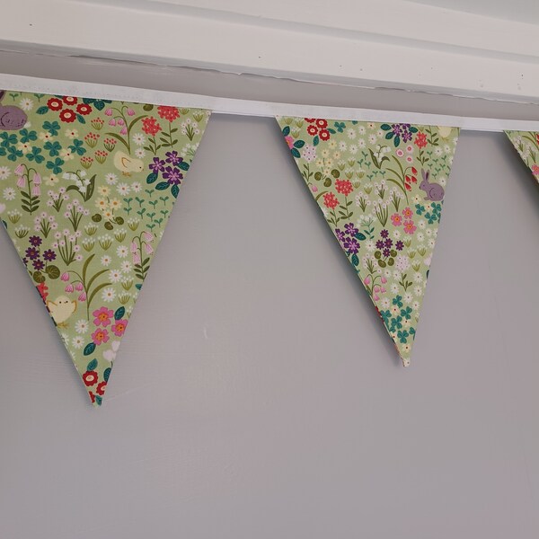 Spring meadow bunting banner - 10 fabric flags approx 2.5 metres