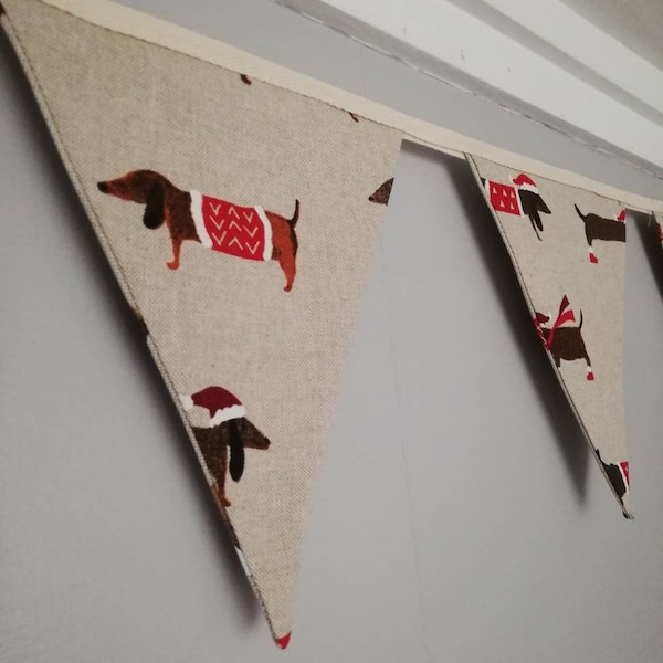 Sausage Dog Christmas fabric bunting - approx 2.5 metres