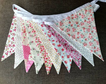 Dainty mixed florals fabric bunting, shabby chic style, wedding decor, vintage style bunting