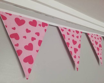 Hearts baby pink fabric bunting.