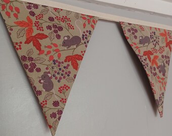 Harvest mouse fabric bunting, autumn leaves