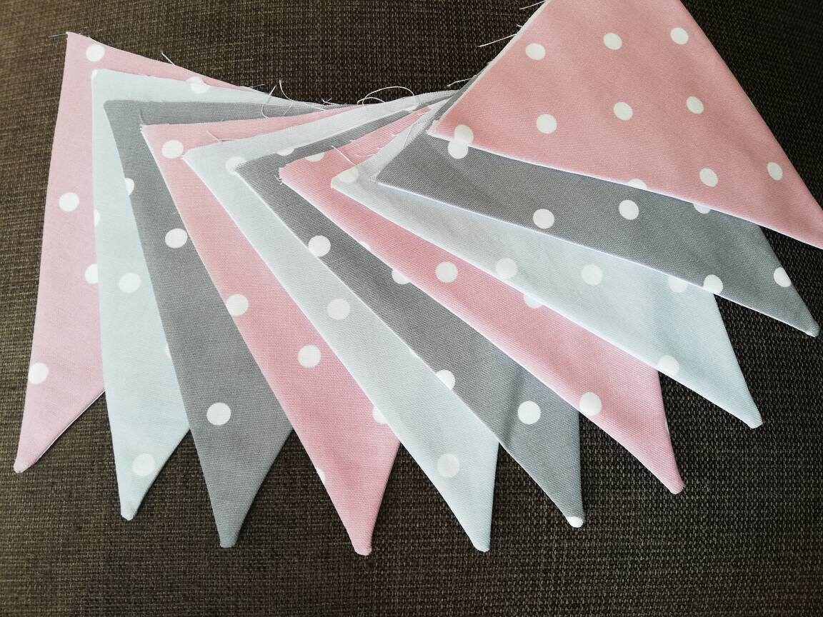 Grey and Pink Fabric Bunting With White Spots 2 3 or 4 Etsy UK