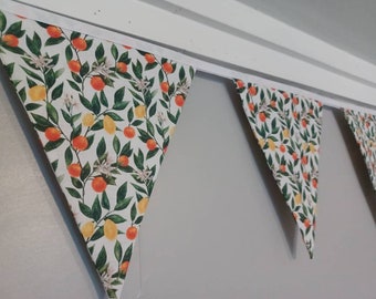 Oranges and lemons fabric bunting,  Tuscan decor