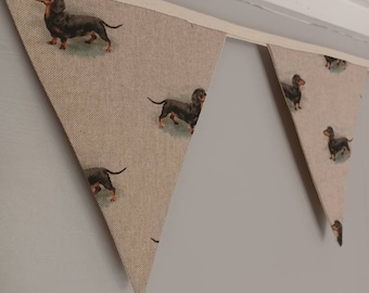 Sausage dogs fabric bunting, on natural background, choice of lengths