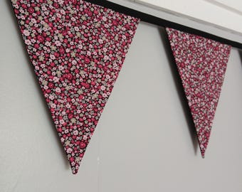 Dainty pink and black floral fabric bunting