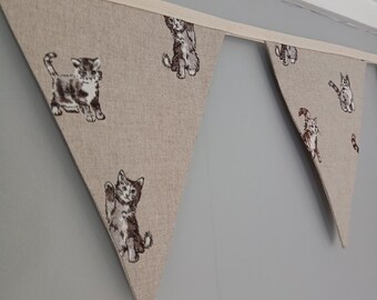 Cats and kittens bunting, cute cats in a variety of poses. Mint green or sky blue fabric. #cats #kittens #catbunting