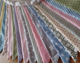 Pretty fabric bunting, shabby chic style