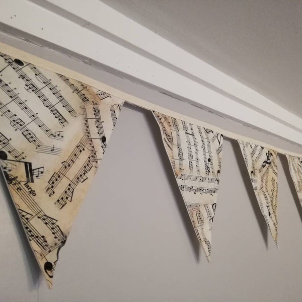 Sheet music fabric bunting, antique look