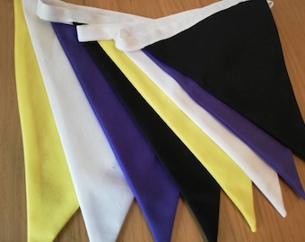 Non binary flag theme fabric bunting - yellow, white, purple and black