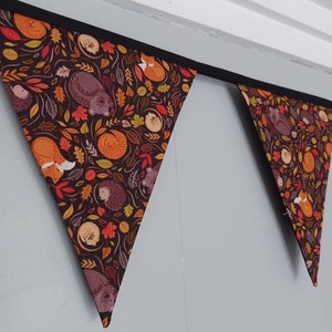 Autumn Woodland bunting, woodland creatures fabric