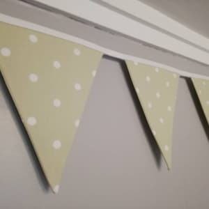 Soft green fabric bunting, with white spots - 2, 3 or 4 metres