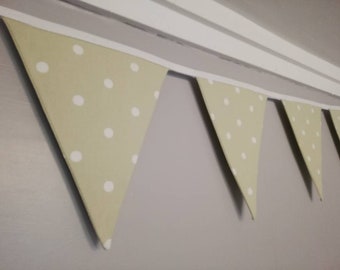 Soft green fabric bunting, with white spots - 2, 3 or 4 metres