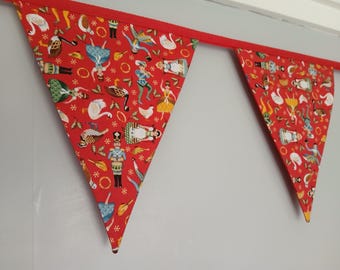 Xmas fabric bunting, 12 Days of Christmas design