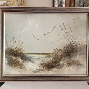 Vintage Framed Seaside Dunes Oil Painting