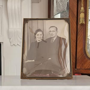 Vintage Convex Glass Brass Ornate Picture Frame With Photograph 18 x 24 cm