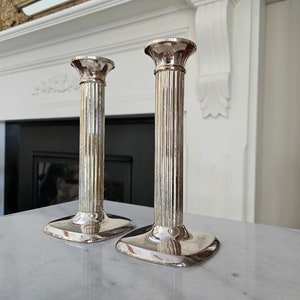 Vintage Column Pillar Silver Plated Candlestick Holders